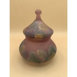 Rueven Art Nouveau Glass Hand Painted Covered Candy Dish